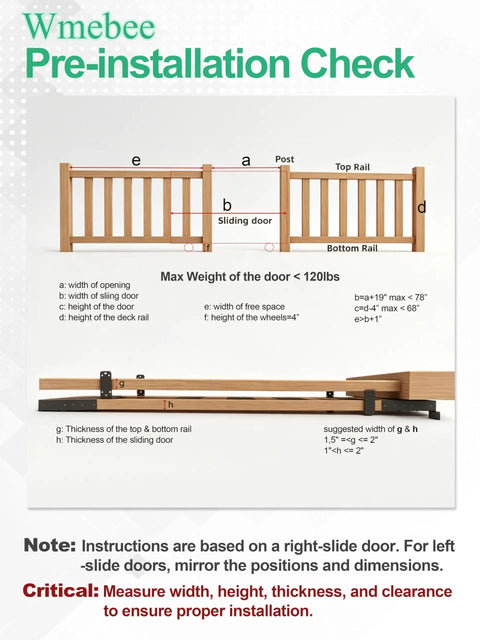 Sliding Gate Kit Heavy Duty Gate Hardware With Wheel For 1 To 2 Inch Thick Wooden Gates Anti Sag Fence System that shows pre-installation measurements
