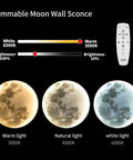 Dimmable Moon Wall Sconce Plug In LED Wall Light With Remote Control 19.7 Inch Black Indoor Wall Lamp lighting modes