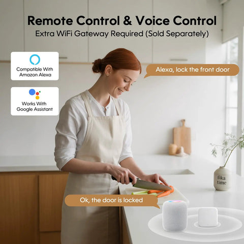 Remote control and voice control for Robust As Hell Slick Fingerprint Smart Door Lock With Keypad And Touchscreen.