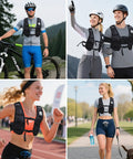 Cyclist wearing Lightweight Hydration Running Vest Pack with Adjustable Chest Straps and Front Pockets for easy hydration on the go.