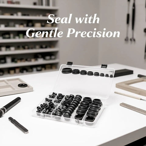 Super Cool Tressify Silicone Hole Plugs Kit With 125 Black Rubber Seals In 8 Sizes From 0.2 To 1 Inch Perfect For Sealing Fluids And Protecting Surfaces While Keeping Gear Scratch Free With Handy Storage, open case