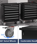 7 Drawer Rolling Tool Chest With Locking System On Wheels, Beefy High Capacity Steel Tool Cabinet For Garage, Workshop, And Warehouse, Durable Black Metal Storage Cart with 360 swivel wheels