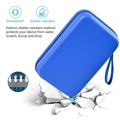 Slick Hard Shell Road Ready Tech Stash Organizer Case For Macbook Charger Cables Power Bank Mouse Earphones Usb Drive Memory Cards Blue Water Resistant Eva with shockproof exterior