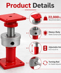 Badass Two Piece Adjustable Screw Jack Post Set For Foundation Leveling With Heavy Duty Red Brackets And Sturdy Wrenches, showing adjustable screw jack details.