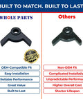 Refrigerator Door Stop Bushing Black Hinge Cam PD940091 Replacement Part next to non-OEM version, showing quality comparison.