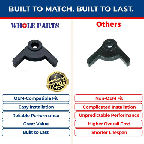 Refrigerator Door Stop Bushing Black Hinge Cam PD940091 Replacement Part next to non-OEM version, showing quality comparison.