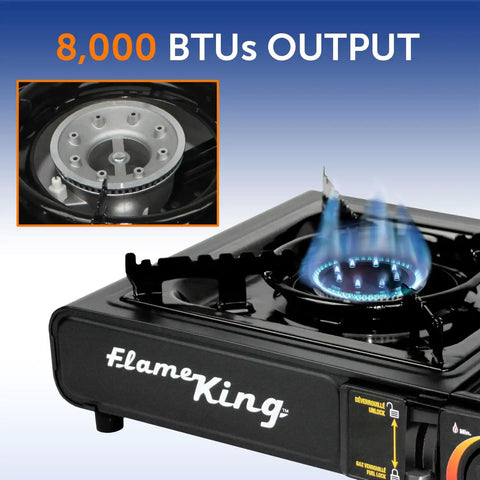 Dual Fuel Gas Camping Stove For Butane Or Propane, Portable Single Burner with flame and regulator hose