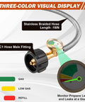2 Stage Auto Changeover Propane Regulator With Gauge And 18 Inch Stainless Steel Braided Hose for RVs, QCC1 fitting visible