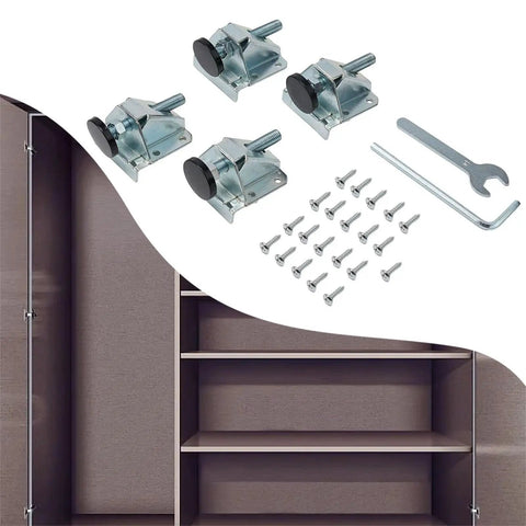 4 Pack Adjustable Cabinet Leveling Feet Steel Furniture Leg Levelers with Lock Nuts for Tables Benches Workbenches and Cabinets