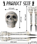 Halloween Skeleton Stakes Pack Of 5 Realistic Skull Arm And Leg Yard Props with size dimensions for Outdoor Lawn Decor.