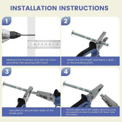 Installation instructions for Top Shelf 10 Pack Of Matte Black Finger Edge Pulls with steps for proper installation.