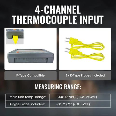 All In One 4 Channel K Type Thermocouple Thermometer Data Logger With 8GB SD Card Programmable Temperature Recorder