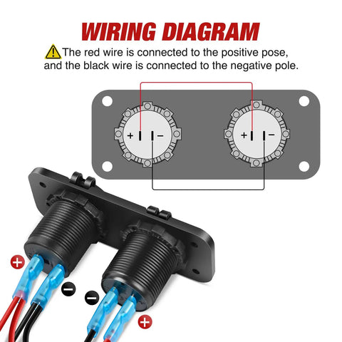Hella Fast Pd Type C And Qc 3.0 Usb Outlet Panel With Cigarette Lighter Socket wiring diagram showing connections for 12V to 24V.