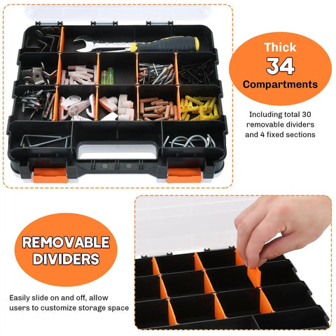 Built Tough Small Parts Organizer With 34 Compartments And Removable Dividers Double Sided Storage Box for organizing tools