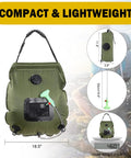 Solar Shower Bag 5 Gal 20L For Camping And Beach Trips, Heats Water To 113 Fahrenheit In 3 Hours With Direct Sun, Portable