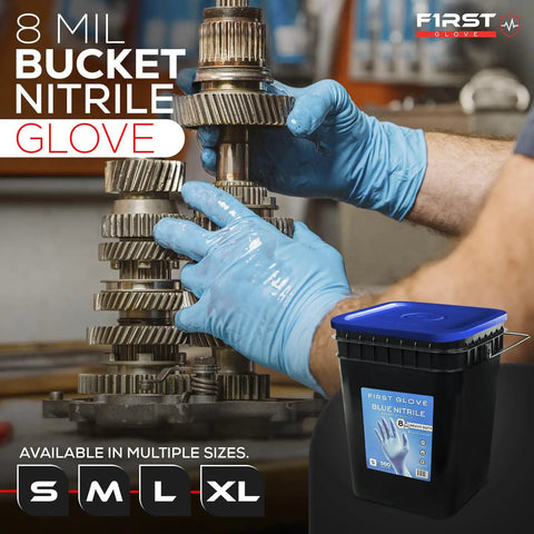 No Bull 8 Mil Nitrile Work Gloves In Blue Featuring Fully Textured Diamond Grip Surface Powder Free Design engineered for heavy duty shop tasks.