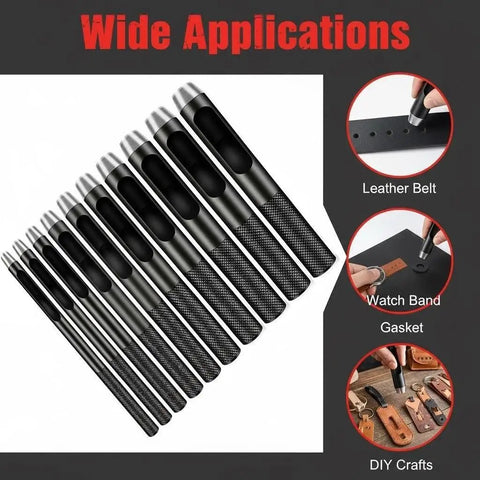 Image showing 10 Piece Round Hole Punch Set For Leather Craft Pro Grade Steel Hollow Punches 1mm To 10mm with wide applications.