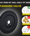 Chateau One-Handle Tub and Shower Escutcheon Replacement in Sleek Matte Black Finish next to valve compatibility diagram.