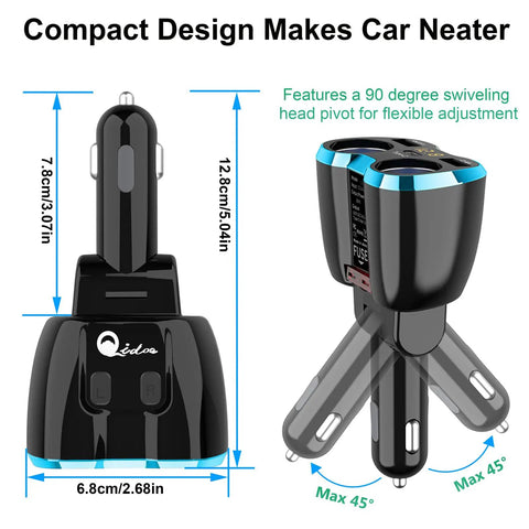 Ultimate 5 In 1 Cigarette Lighter Splitter With Usb C And Dual Usb Ports Quick Charge Car Adapter for 12V 24V rides, compact design.
