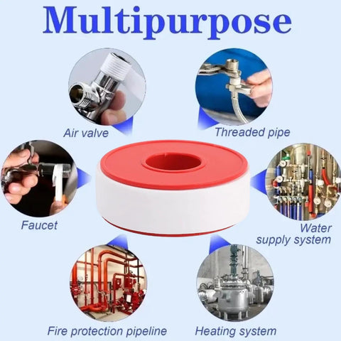 3 Pack 15M 1 Inch PTFE Thread Seal Tape For Plumbing And HVAC Waterproof Seal Tape Heavy Duty Leak-Proof Plumber Grade Fits Most Threaded Pipes And Fittings 6x2.4cm shown with usage examples