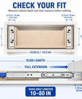 Heavy Duty Drawer Slides 500 Lb Full Extension Side Mount Rails For Tool Boxes And Workbenches, 2.5 Mm Cold Rolled Steel Construction, Smooth Quiet Glide, Ultra Durable Heavy Load Storage Drawers. fit guide showing 3 in side mount and full extension