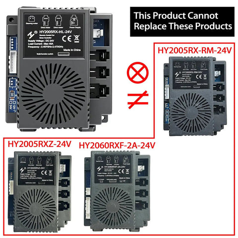 24V Power Wheels Conversion Kit For Ride On Toys With 2.4G Bluetooth Receiver shown with incompatible models