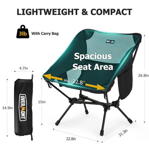 Ultra Lightweight Folding Camping Chair For Hiking And Backpacking, Set Of Two With Carry Bag, 22.8" wide seat