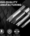 Kickass Four Piece Spanner Bit Set With Two Inch Shank Security Screwdriver Bits In SP3 SP4 SP5 SP6 Sizes Made From Top Shelf S2 Steel showing bit tips.