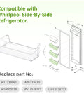 Diagram of Upgraded Door Shelf Bin Replacement For Fridge Exact Fit W11239961 with compatibility for Whirlpool models.