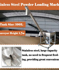 Rock Solid Automatic Screw Conveyor Feeder Machine With Food Grade Stainless Steel Auger, 3 Cubic Meter Hour Output, Plug And Play 110V Motor For Easy Granule Transfer In Food Processing Agriculture Or Heavy Mining Projects positioned with a stainless steel tank and 1.7m conveyor.