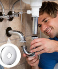 Top Shelf 2 Pack Large Shower Arm Flange Wall Cover With Solid 315 Inch Width Snugs Over Standard Half Inch Pipes Perfectly, man installing chrome plumbing.