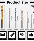 Badass Titanium Drill Bit Set Featuring Serrated Side Cutting Blades Six Piece Kit Spanning Three To Eight Millimeters showing sizes and durable design.