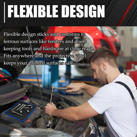 Flexible PVC Magnetic Tool Mat Set With Three Pad Sizes 12.8 By 9.64 Inches 12.8 By 4.1 Inches And 4.33 By 4.33 Inches For Holding Screws Nuts Bolts And Sockets On Hoods Toolboxes And Metal Surfaces In Garage Or Auto Repair, flexible mat on car hood