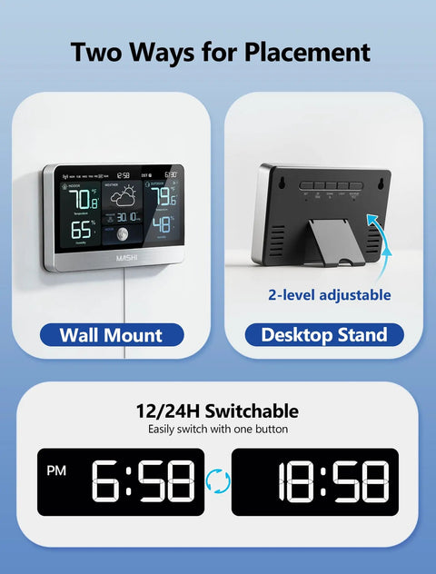 Go-To Weather Station With 8.8 Inch Color Display And Indoor Outdoor Thermometer Hygrometer, Atomic Clock, Wall Mount or Stand