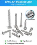 Stainless Steel Wood Screws Assortment Kit With 600 Piece Set Featuring 18 Sizes From Three Eighths Inch To Two Inches Phillips Pan Head Self Tapping Screws For Woodworking And Home DIY Projects Silver Finish, 304 stainless steel screws