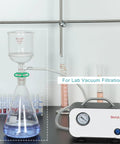 Top Notch Buchner Funnel And Flask Filtration Kit, 350 mL Glass Funnel With 1 L Erlenmeyer, Vacuum Silicone Tubing, Borosilicate Glass, G3 Porosity Micron Pore Size 15-40, Complete Lab Filtration Setup in action on lab bench