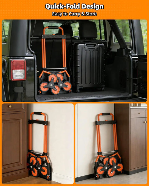 Stair Climbing Dolly With 220Lb Capacity Lightweight Hand Truck Cart With 10 Wheels And Telescoping Handle folded in car trunk