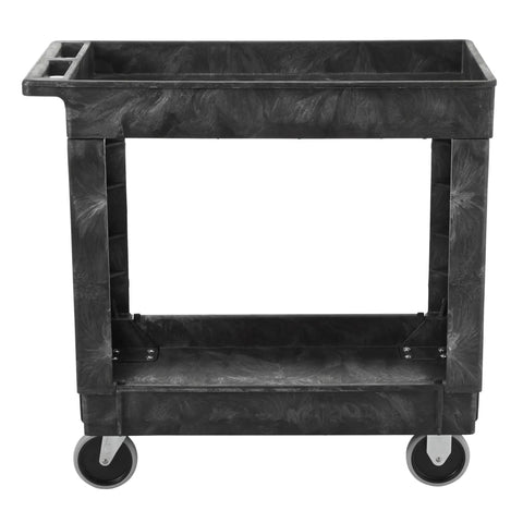 Heavy Duty Workhorse 2 Shelf Service Cart On Wheels With 300 Pound Capacity Black Lipped Shelves And Handy Handle Built From High Density Foam That Will Not Rust Or Chip Ideal For School Restaurant Warehouse And Manufacturing
