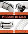 185-piece stainless steel worm gear clamps set, 1/4–2 in (6–51 mm), includes 10 ft strap and 8 fasteners