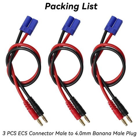 3-pack EC5 Male to 4.0mm Banana Plug Adapter with 12AWG 30cm silicone wire