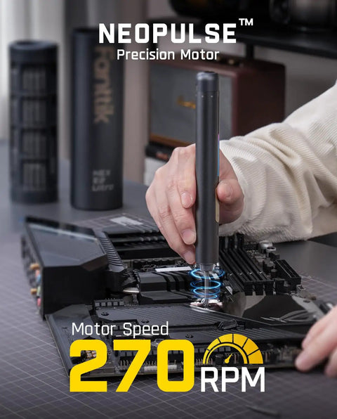 Person using Tiny But Mighty Ultra Mini Cordless Electric Screwdriver With 0.6 Nm Torque And 270 RPM NeoPulse Motor on motherboard
