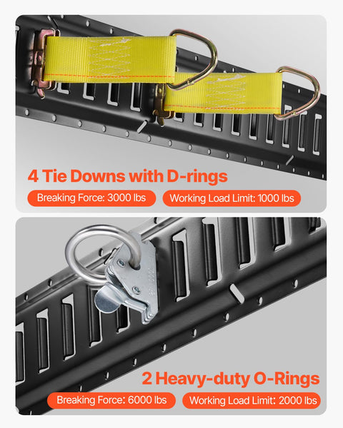 Five Foot E Track Tie Down Rail Kit With Four Rails, Two Single Slots, Six O Rings, Four Tie Offs With D Ring, And Two Ratchet Straps