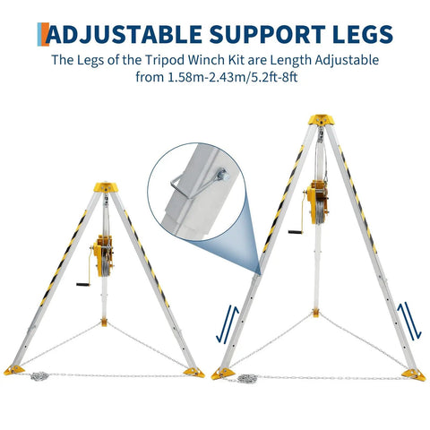 Heavy Duty Confined Space Tripod Kit With Ironclad Stability And Butter Smooth 1200 Pound Manual Winch Pulling For Manhole Rescue Fall Protection And Nasty Tight Space Jobs