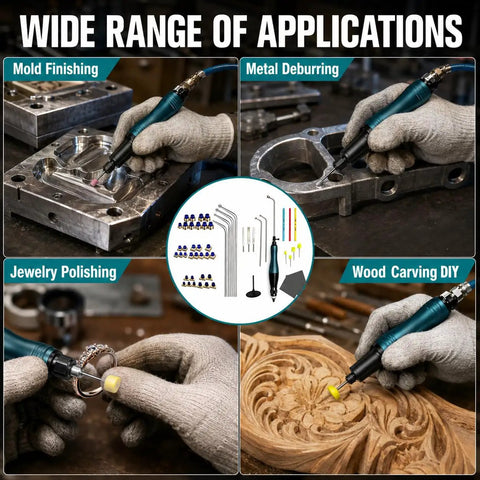 Pro Level Pneumatic Pencil Die Grinder Kit With Badass All In One Accessory Set For Razor Sharp Metal Deburring Jewelry Polishing Wood Carving And Top Tier DIY Projects
