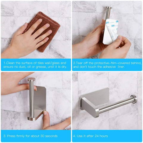 Installation steps for Self Adhesive Toilet Paper Holder No Drill Wall Mount Stainless Steel Brushed Finish Stick On Bathroom Roll Holder