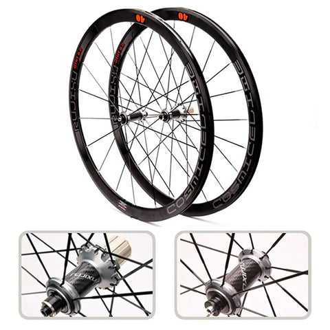 700C Road Wheelset With 40mm Rim Profile Reflective Aluminum Alloy Rim Carbon Fiber Tube Hubs Quick Release 8 9 10 11