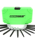 Magnetic Long Torx Bit Socket Set, 13-Piece, corrosion-resistant star bits with heat-treated S2 steel displayed with green case.