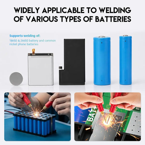 Beefy 10000W Battery Spot Welder With 1200A Dual Pulse used on various battery types, including 18650 and 26650, with LCD display