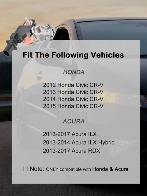 Direct Plug And Play Battery Current And Temperature Voltage Sensor For 2012 To 2015 Honda Civic Crv And 2013 To 2017 Acura Ilx Rdx displayed on vehicle.