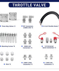 Two Pack 3 Way Hydraulic Diverter Valve Kit For 1 To 2 Ton Mini Excavators With 31 Inch Hoses Quick Connectors Auxiliary Connector And M14 Hose Attachments For Easy Attachments Upgrades displayed with valves, connectors, hoses, and mounting screws.